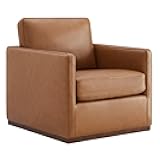 CHITA Genuine Leather Swivel Accent Chair, FSC Certified Mid Century Modern Arm Chair for Living Room and Bedroom, Fully Assembled, Saddle