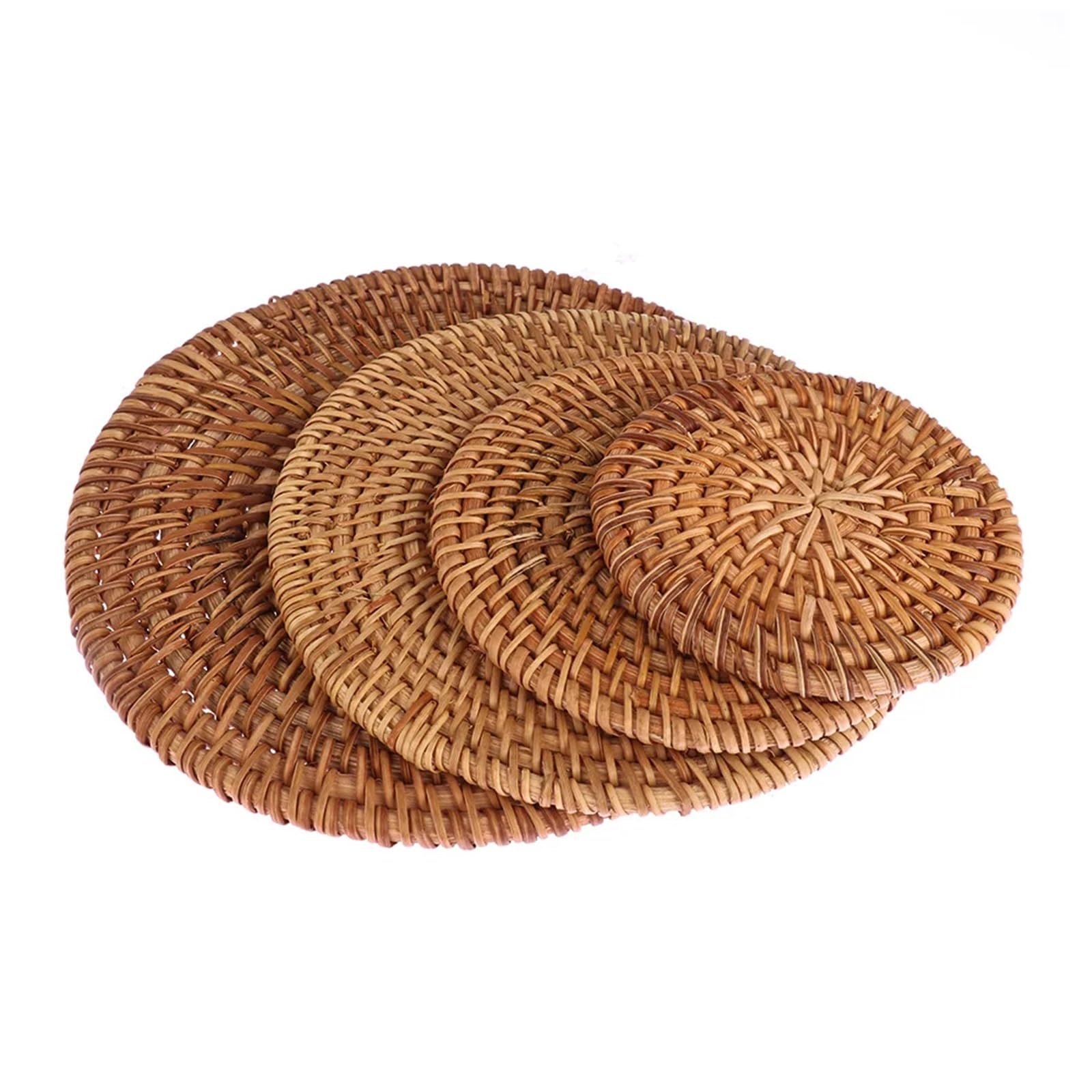 6 Pcs Handmade Round Rattan Pad Coasters Kitchen Table Mats Bowl Padding Mat Insulation Placemats For Drinks Home(8cm)