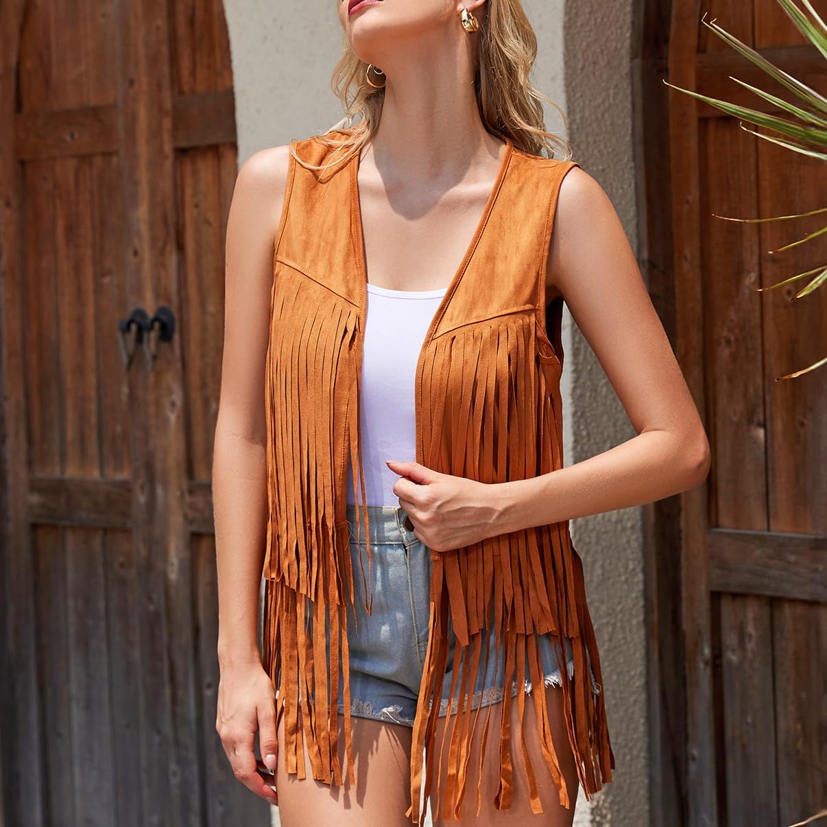 Women's Fringe Vest Cowgirl Western Vest 60s 70s Hippie Faux Suede Tassel Jacket Country Concert Outfits - Image 2
