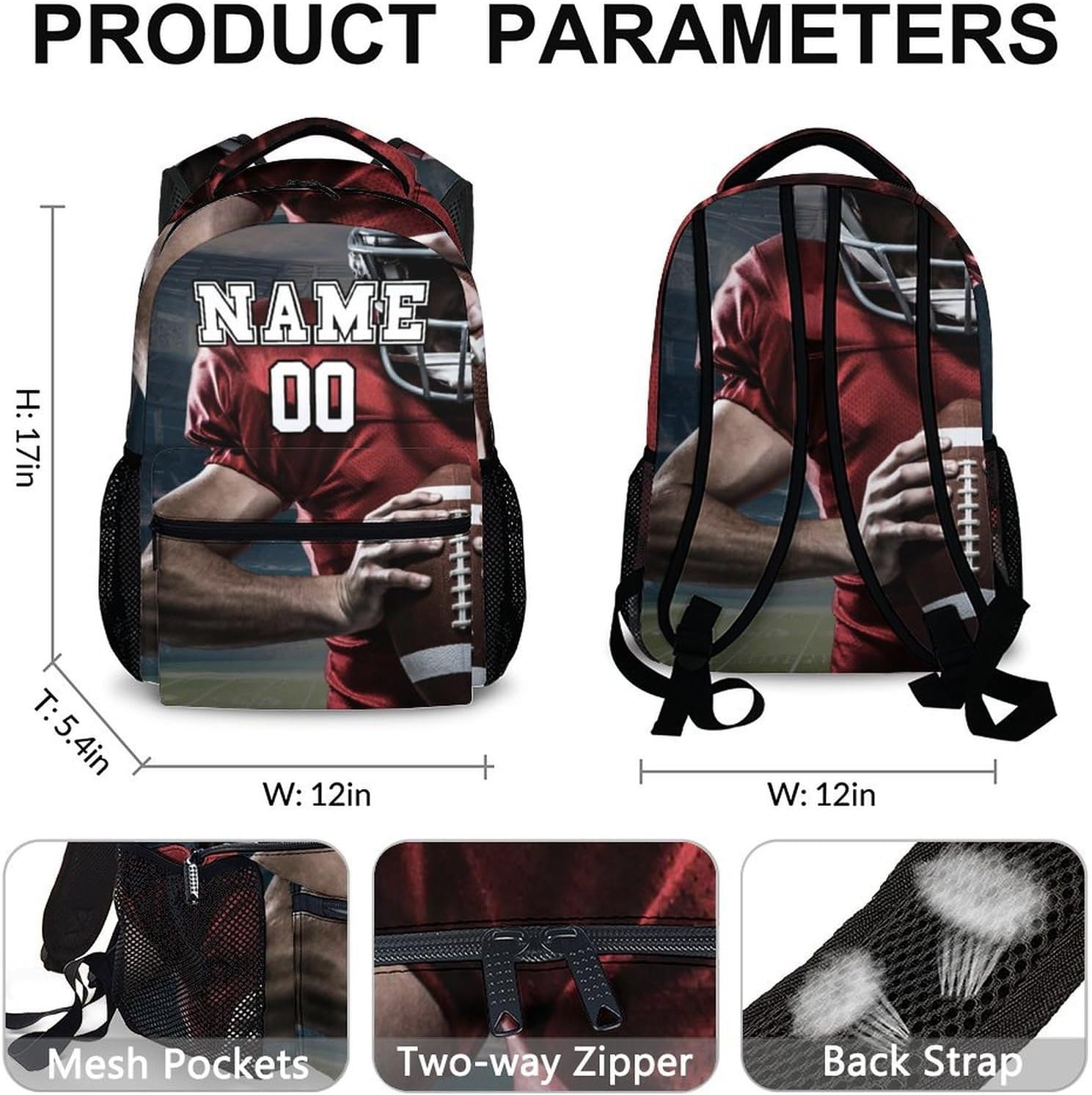 Backpack for Boys, Personalized Football Backpacks, Cool Sports Theme Gift, Casual Bookbags for Kids 6-8, Bookbag for School Travel Elementary Primary