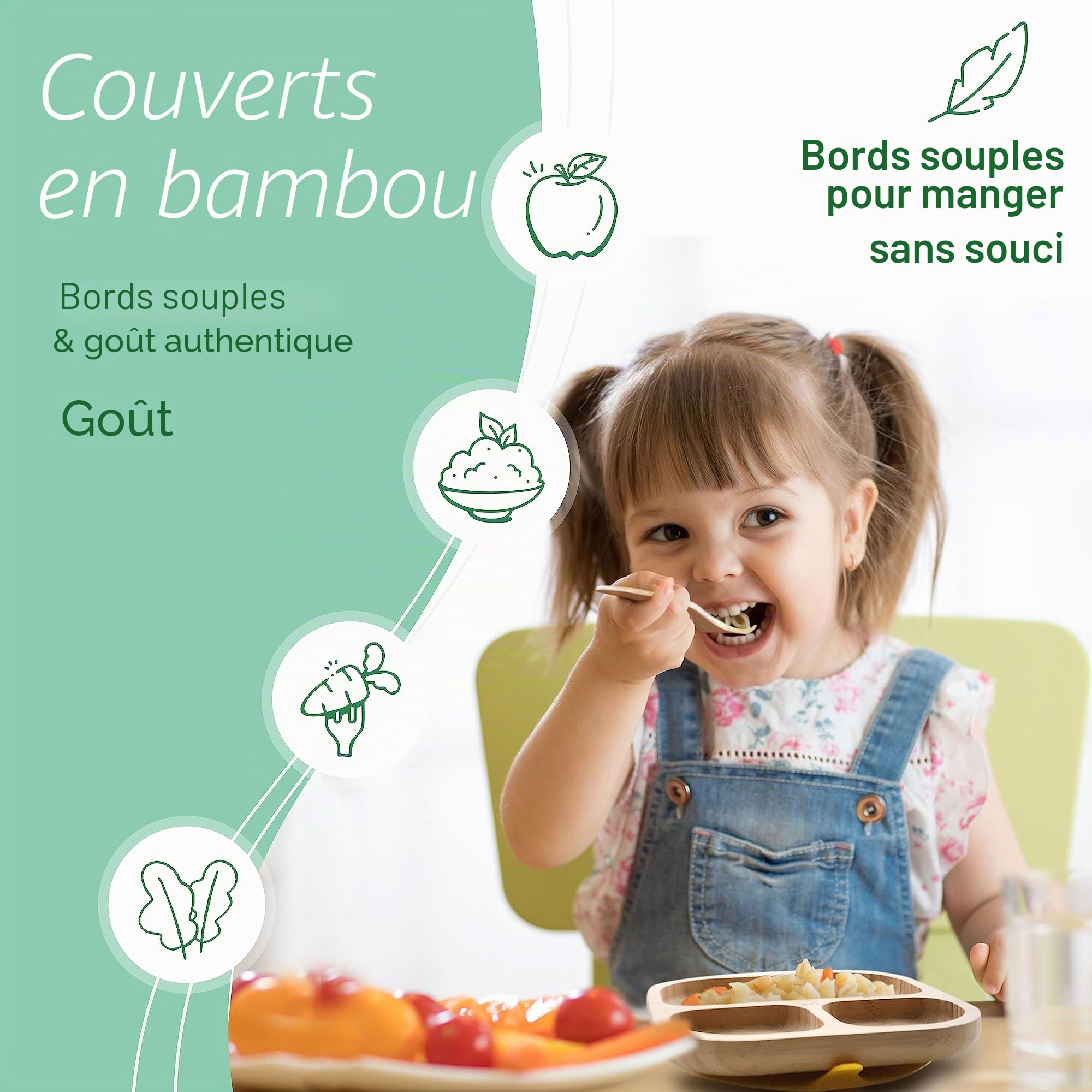 Ventouse pour bébé et cuillère en bambou naturel L'original «Bambol» de Babylovit | Forme de vache | Apprenez les plats | Boîte repas assiette