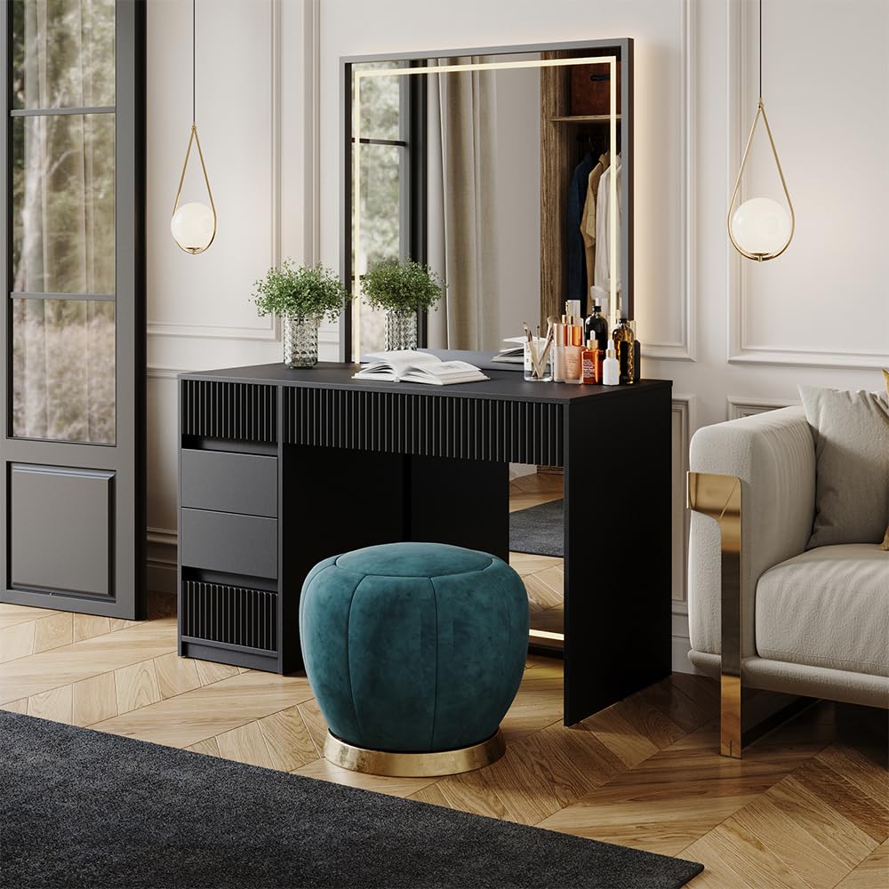Vicco Schminktisch Omira, Schwarz, 120 cm | ohne Spiegel, Make-up, Tools & Schmuck sauber getrennt und sofort griffbereit