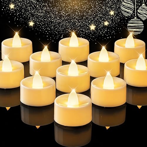 Miniatura 37 de BEICHI Velas sin llama, paquete de 24 velas a pilas, velas LED de té que funcionan con pilas, votivas falsas parpadeantes para boda, Halloween