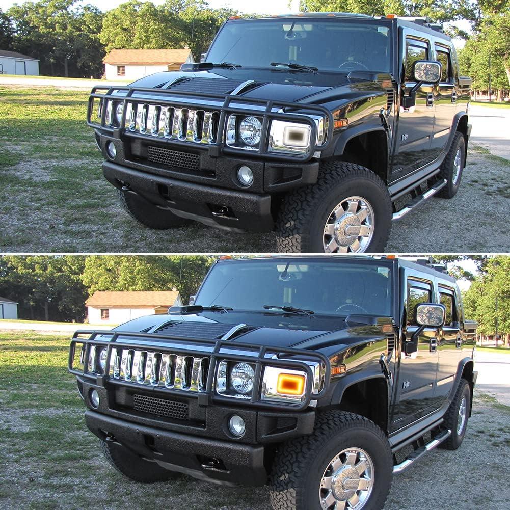 Compatible With 2003 2004 2005 2006 2007 2008 2009 Hummer H2 Front Corner Turn Signal Parking Lights & Daytime running lamps 2 IN 1 Clear Lens Amber & White 15060530 15060529