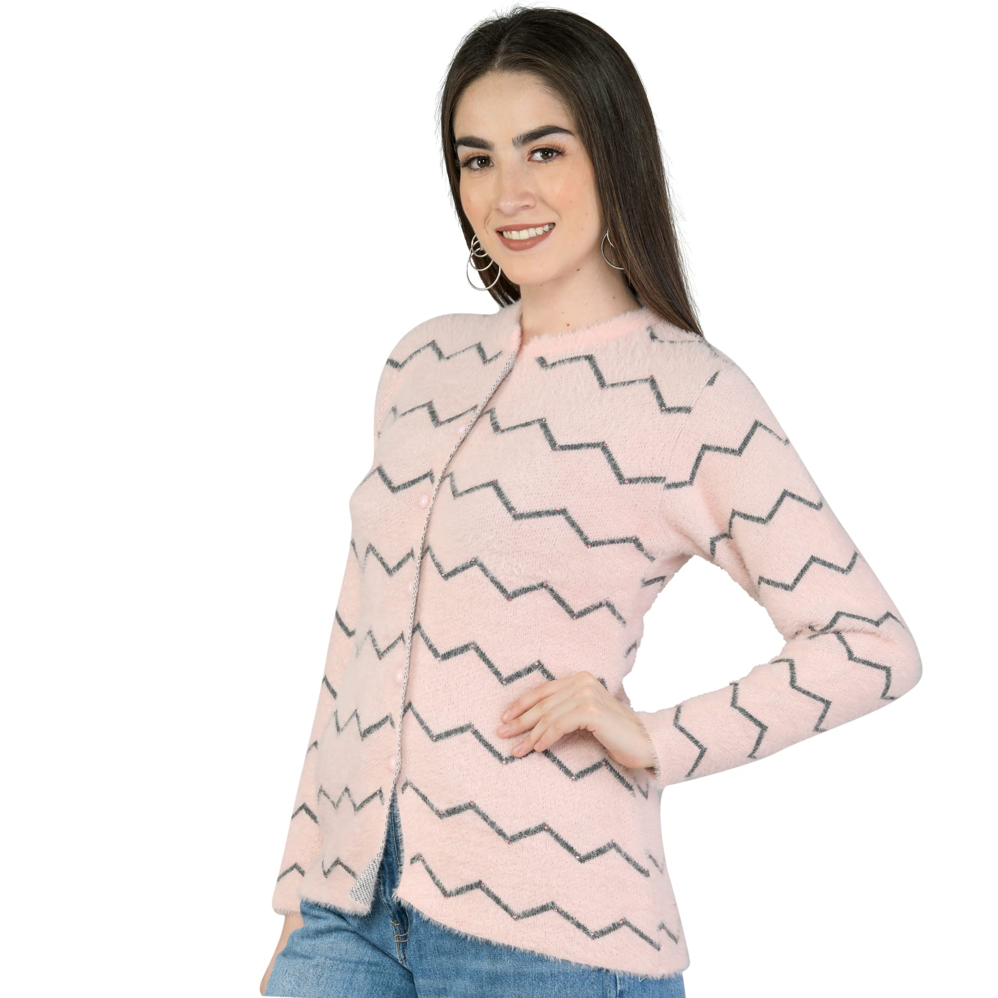 lady willington Women Woolen Round Neck Cardigan Sweater Soft Rabbit Wool Hair Cardigan Winter Wear Pure Wool Cardigan for Women Free Size Cotty Warm Cardigans with Side Pockets (2XL, Dustypink)-picture-22
