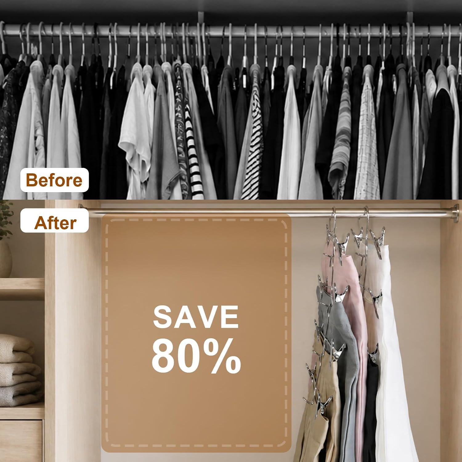 Pants Hangers Space Saving, 30-Pack Stackable Pants Hangers with Clips, 11.8 Inch Silver Metal Hangers for Jeans & Skirts, Multifunctional Hangers for Dorm & Small Closet Organizers