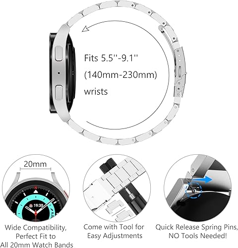 Miniatura 5 de WINGLE Bandas de metal para Samsung Galaxy Watch 7 6 5 4 Band Galaxy Watch 6 Classic5 Pro4 ClassicFE Band Men 1.850 in 1.693 in 1.811 in 1.654 in