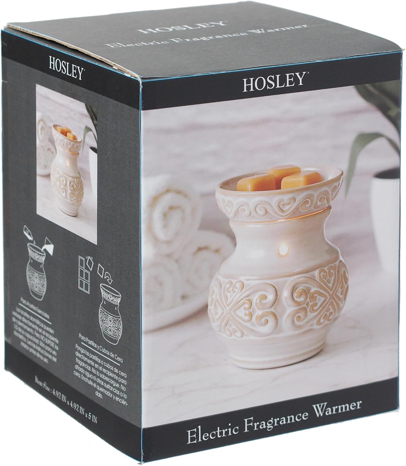 Hosley 5 High Cream Ceramic Electric Warmer. Ideal Gift for Wedding Spa Aromatherapy. Use with Wax Melts Cubes and Fragrance Oils.