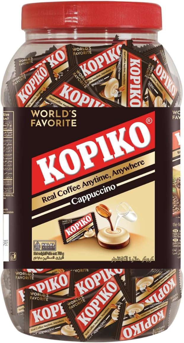 Kopiko Cappuccino Candy Jar, 700g – Coffee Flavored Hard Candy, Creamy Cappuccino Taste, Resealable Bulk Jar for Home, Office, or Gifting