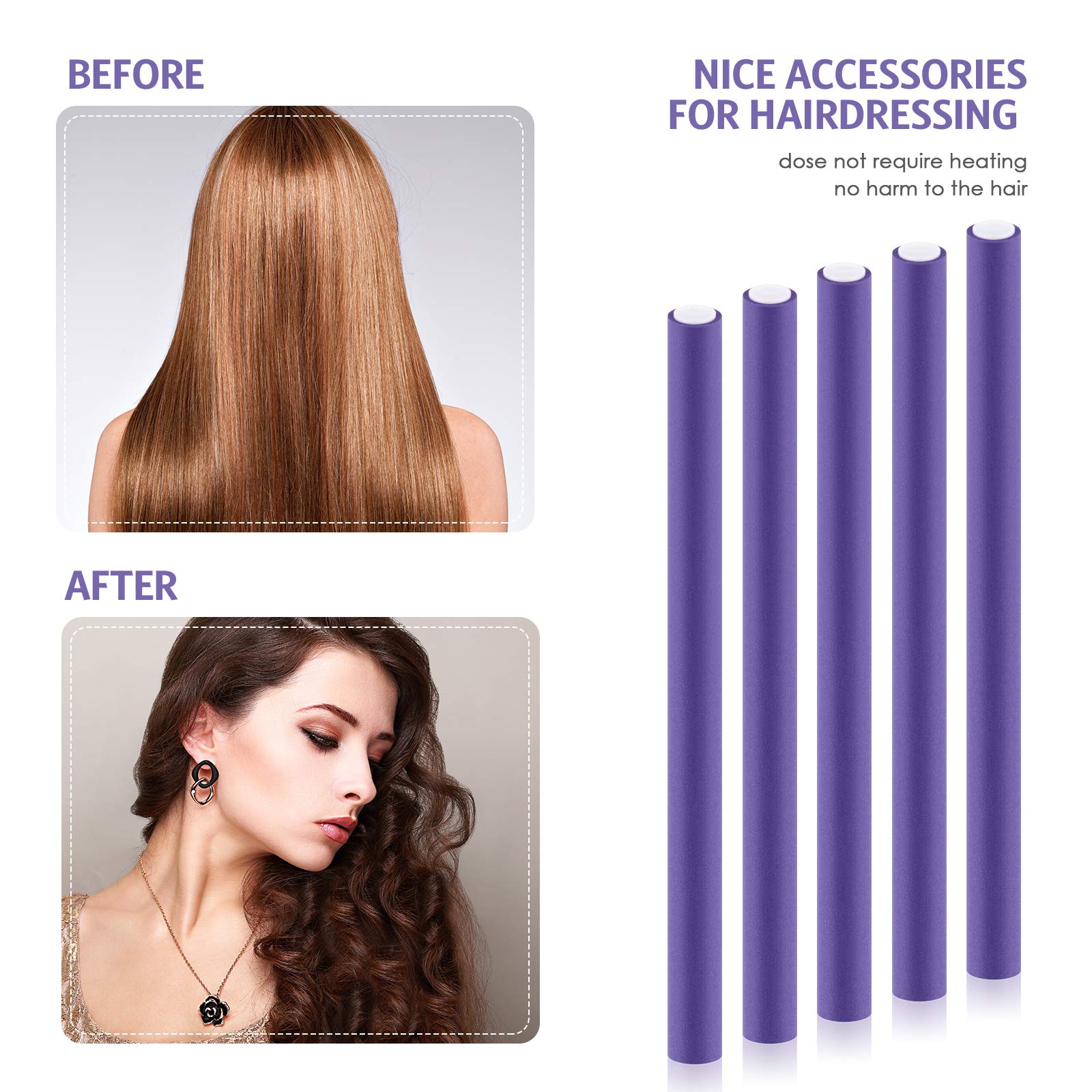 30 varillas rizadoras flexibles de 9.45 pulgadas, rodillos de espuma suave sin calor, 1 peine de cola de rata de acero para mujeres de cabello largo y corto (morado, 9.45 x 0.55 pulgadas) 4