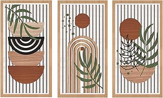 Yixuan 3 Pièces Sculptures Murales Décoratives en Bois Léger, Décor Boho Chic avec Motifs Feuille et Formes Géométriques, Art Mural Abstrait Moderne pour Salon, Chambre, Entrée, Galerie
