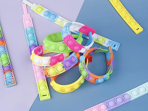 Miniatura 14 de 300 pulseras de juguete para ansiedad, pulseras sensoriales de burbujas para presionar, para aliviar el estrés, pulsera de silicona para niños y 300