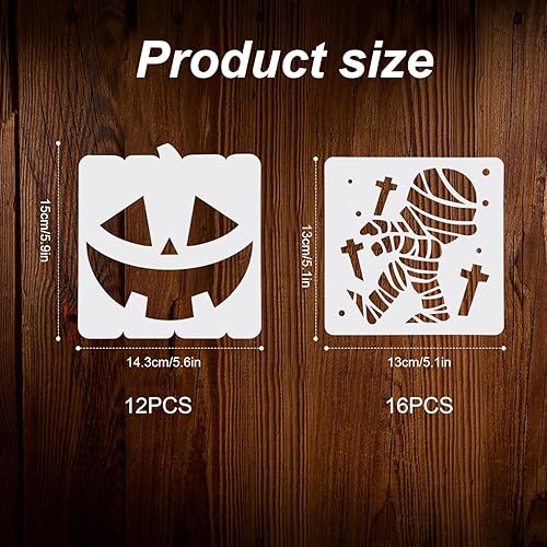 Miniatura 2 de 28 plantillas de Halloween  Plantillas de pintura de plástico con calabaza, murciélago, araña, elementos fantasmas para álbumes de recortes,