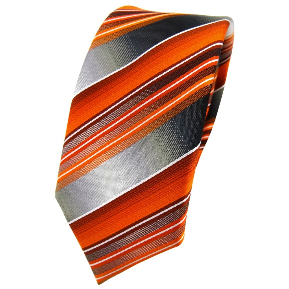 TigerTie narrow Designer tie necktie in orange anthracite silver gray striped - Tie necktie