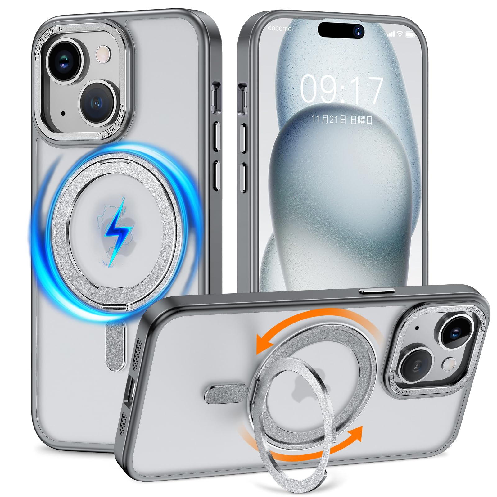 Amazon.co.jp: KMAMBNG iPhone 15 用 ケース 縦横両対応 リング 【多