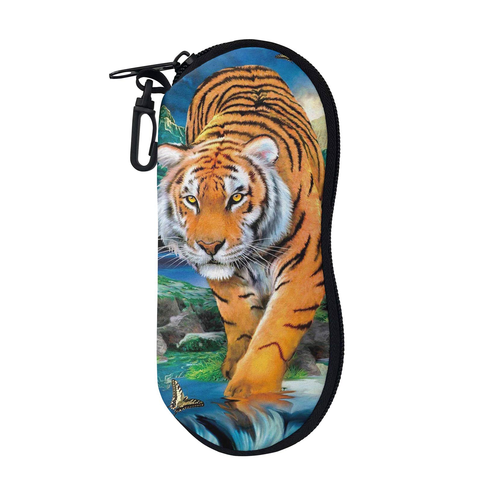 SEANATIVE Men Eyeglasses Case Jungle Tiger Zipper Glasses Box with Hanging Hook Portable Travel Backpack Sunglasses Storage Pouch