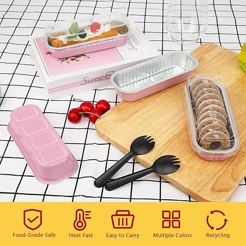 Miniatura 2 de LNYZQUS Mini moldes para pan con tapas, 100 unidades, mini moldes rectangulares de papel de aluminio de 6.8 onzas para hornear, moldes desechables