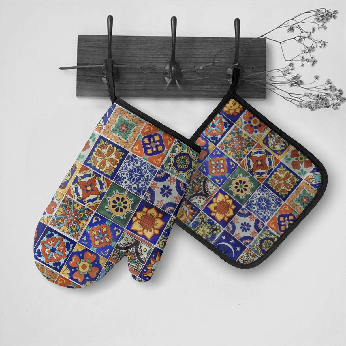 Mexikanische Ofenhandschuhe & Topflappen Set – 4-teilig, Hitzebeständig, Landhausstil