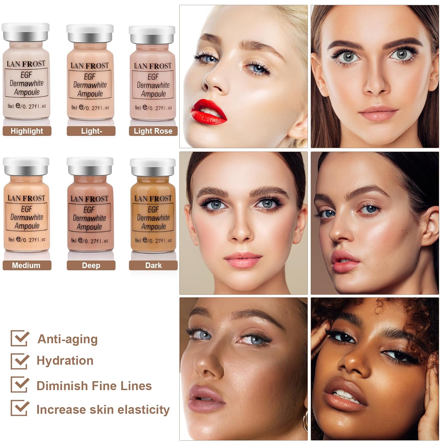 BB Facial Glow Serum Starter Kit Hyaluronic Acid Essence Foundation Skin Care Kit 0.27oz 12 Vials, Combined With Niacinamide and Peptides To Brighten Skin Tone Anti-Aging Foundation 6-Color Mix Pack - Image 5