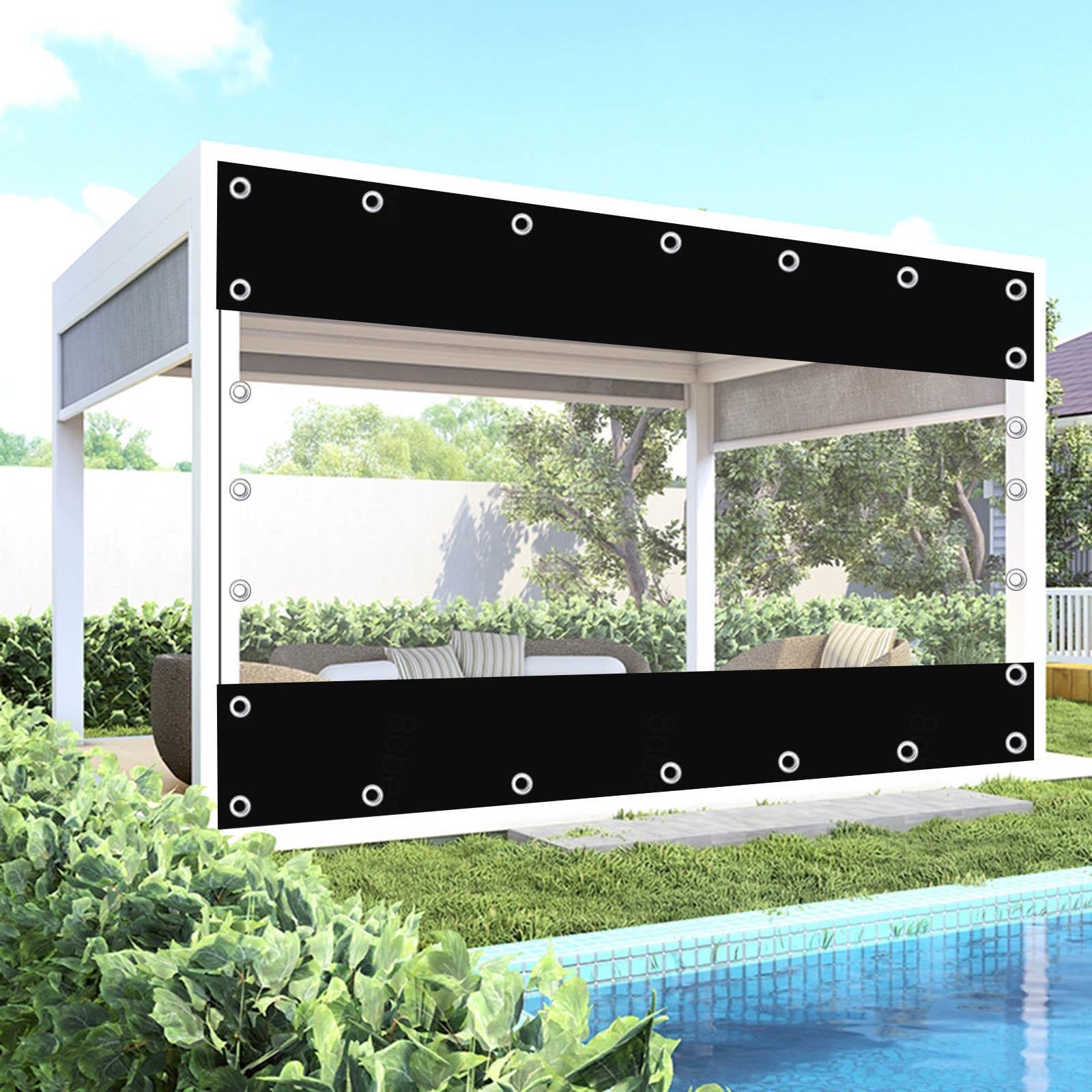 Outdoor Clear Tarp Curtains Waterproof,With Zip,Black Transparent Tarpaulin Side Panels,Pergola Gazebo Patio Weatherproof Partition Curtains,0.3mm Pvc Tarpaulin With Eyelets,NoZip-6.6×2.2m(21.7*7.2ft)