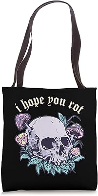 Pastel Goth Aesthetic Skull Mushrooms Edgy Alt E-girl Grunge Tote Bag