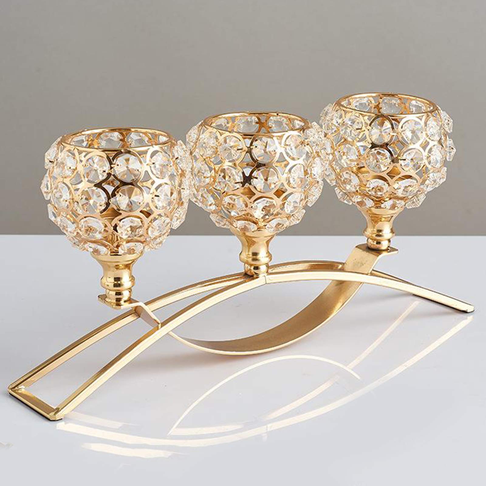 ZXBAODAN Crystal Candle Holder 3 Arms Candelabra, Table Centerpiece Wedding Buffet Table Ornaments-Goldene