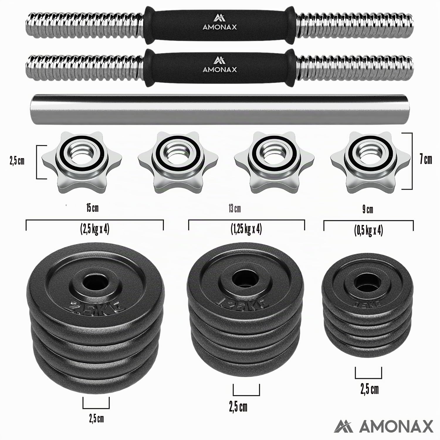 Amonax 15 20 30kg Verstellbare Hanteln, Hantelset, Kurzhanteln Gewichte Dumbbells Langhantelstange, Gusseisen Weight 2er Set Männer Frauen, Langhanteln Krafttrainingsgeräte Für Zuhause Fitness