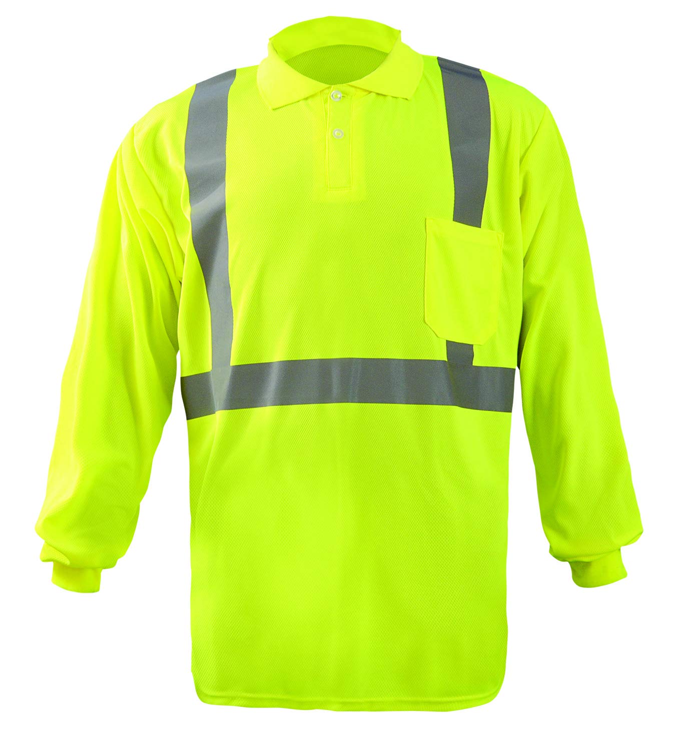 OccuNomix LUX-LSPP2B-YXL Long Sleeve Wicking Birdseye Polo T-Shirt with Pocket, Class 2, 100% ANSI Wicking Polyester Birdseye, X-Large, Yellow (High Visibility)