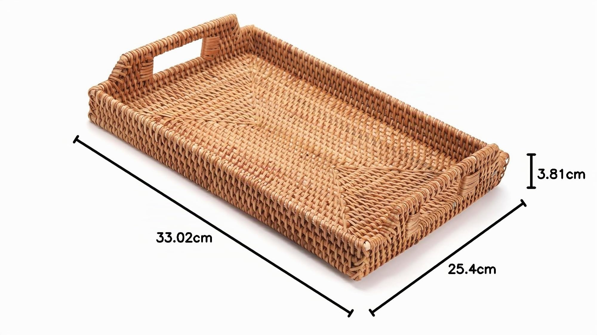 Bandeja de Ratán para Servir con Asas, Bandeja Rectangular de Mimbre Tejida Decorativa para Mesa de Café, Cocina, Sala de Estar (37 x 26 x 3.5 cm)