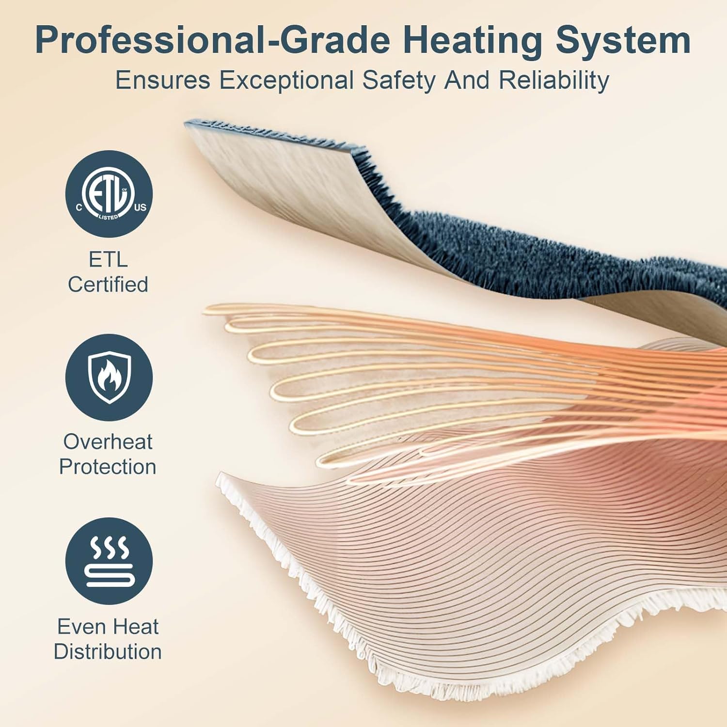 Heated Blanket King Size - Dual Control King Electric Blanket with 5 Heat Settings, 10 Hrs Auto Off for Bed, ETL Certified, Washable Flannel Sherpa Heating Blankets 100" x 90", Navy - Image 4