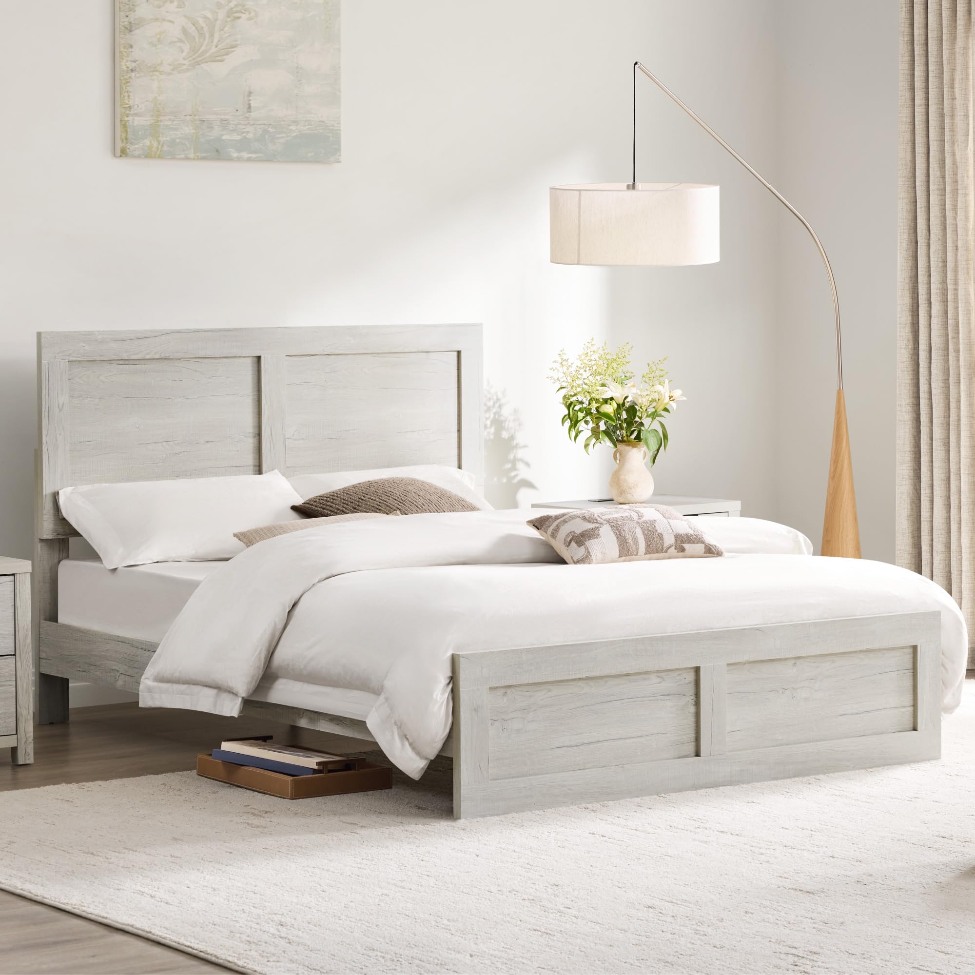 Photo 1 of [Partial Set - Just Slats] ] KISLOT Wood Bed Frame with Headboard and Footboard, Light Gray, Queen