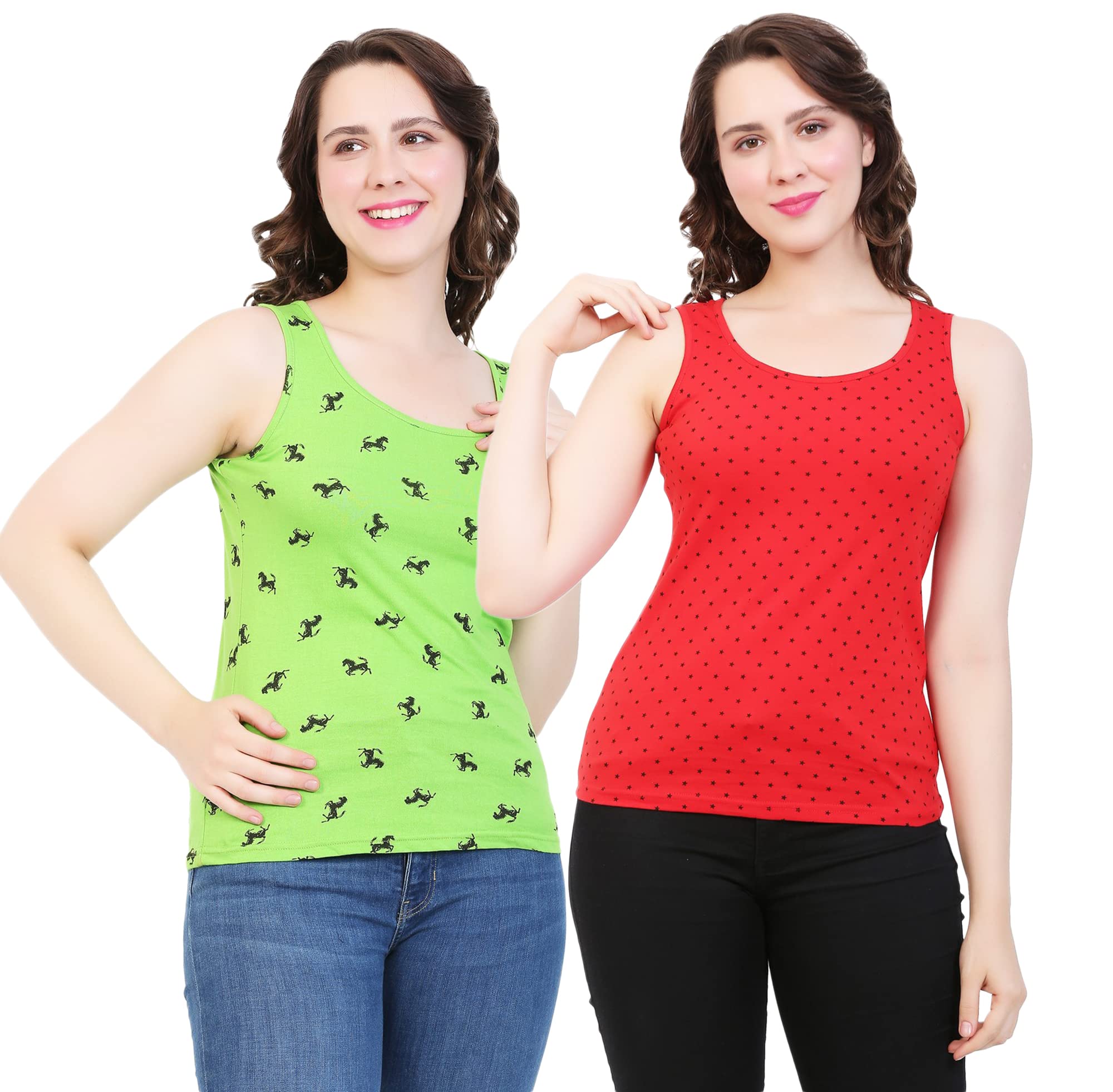 ayvina Women Printed Tank Top – Cotton Sleeveless Stylish Casual Wear Printed Tank Tops for Women Girls Ladies – Soft Comfortable Gym Yoga Workout Summer Tops-PACK OF 2-picture-20