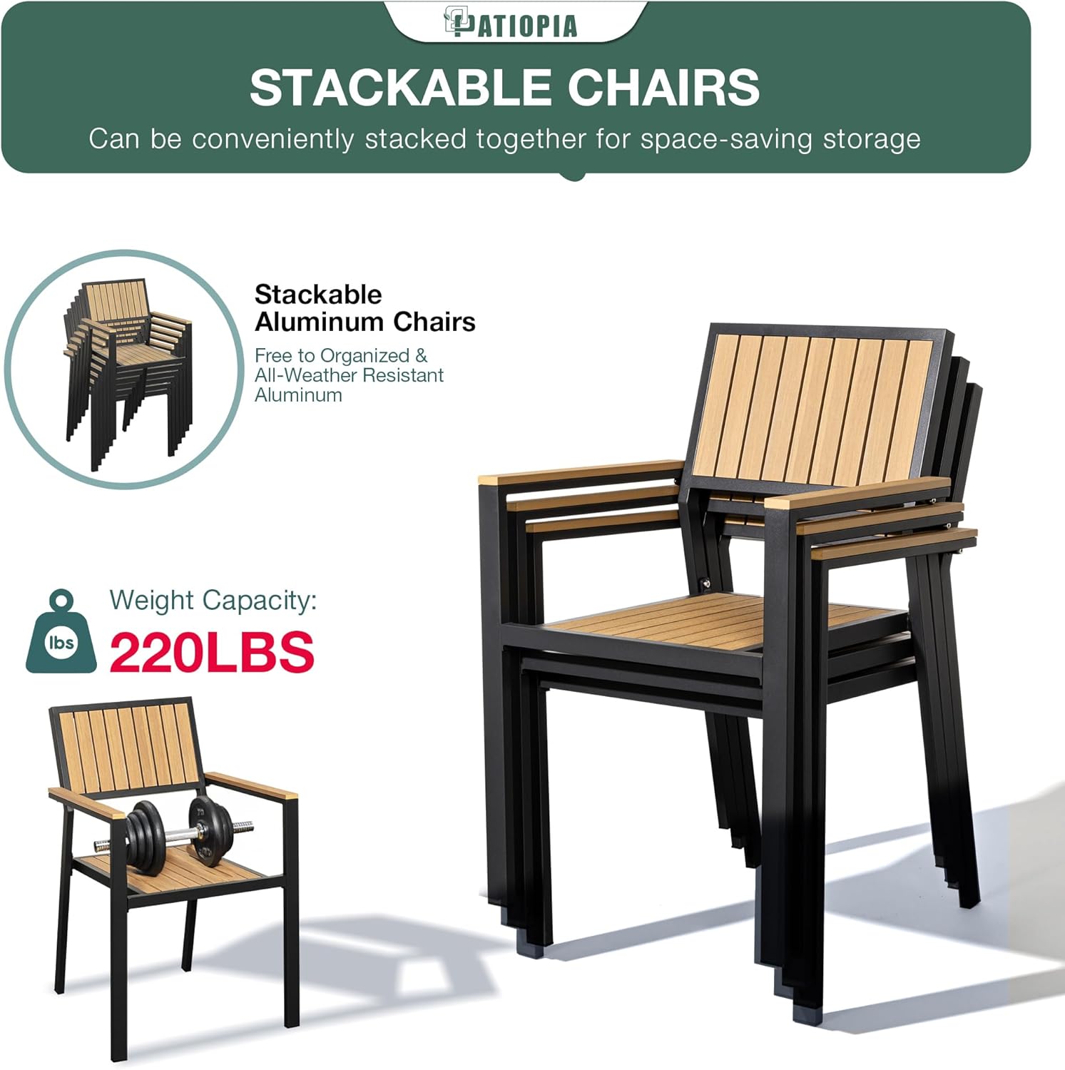 10-Piece Patio Dining Set, Outdoor Weather-Resistant Plastic-Wood Table & 8 Stackable Chairs, Outdoor Durable Aluminum Frame Furniture for Garden, Poolside, Backyard