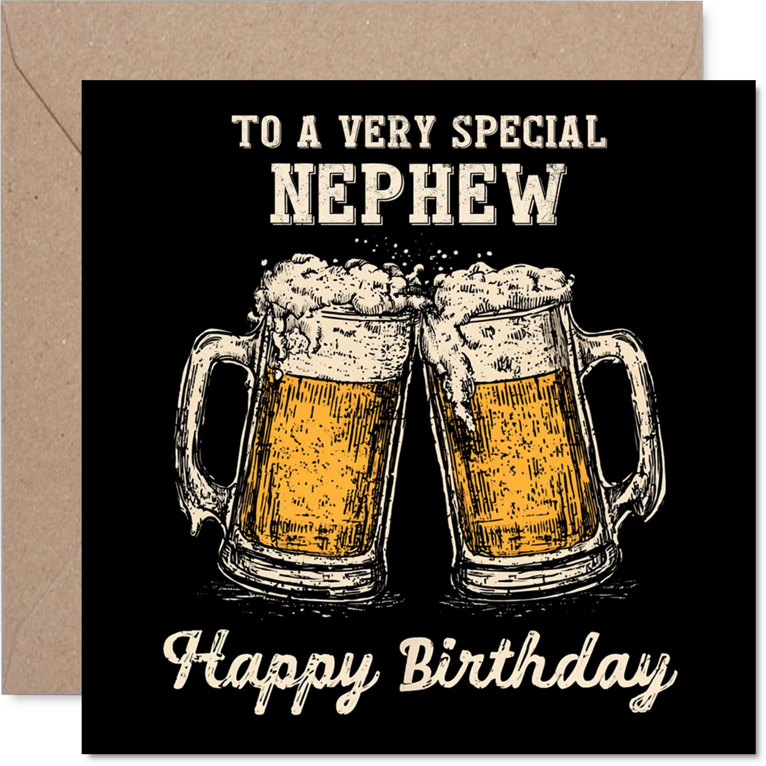 Nephew Birthday Card - Bday Beer - Happy Birthday Card for Nephew from Auntie Uncle, 145mm Cheers Beer Greeting Cards