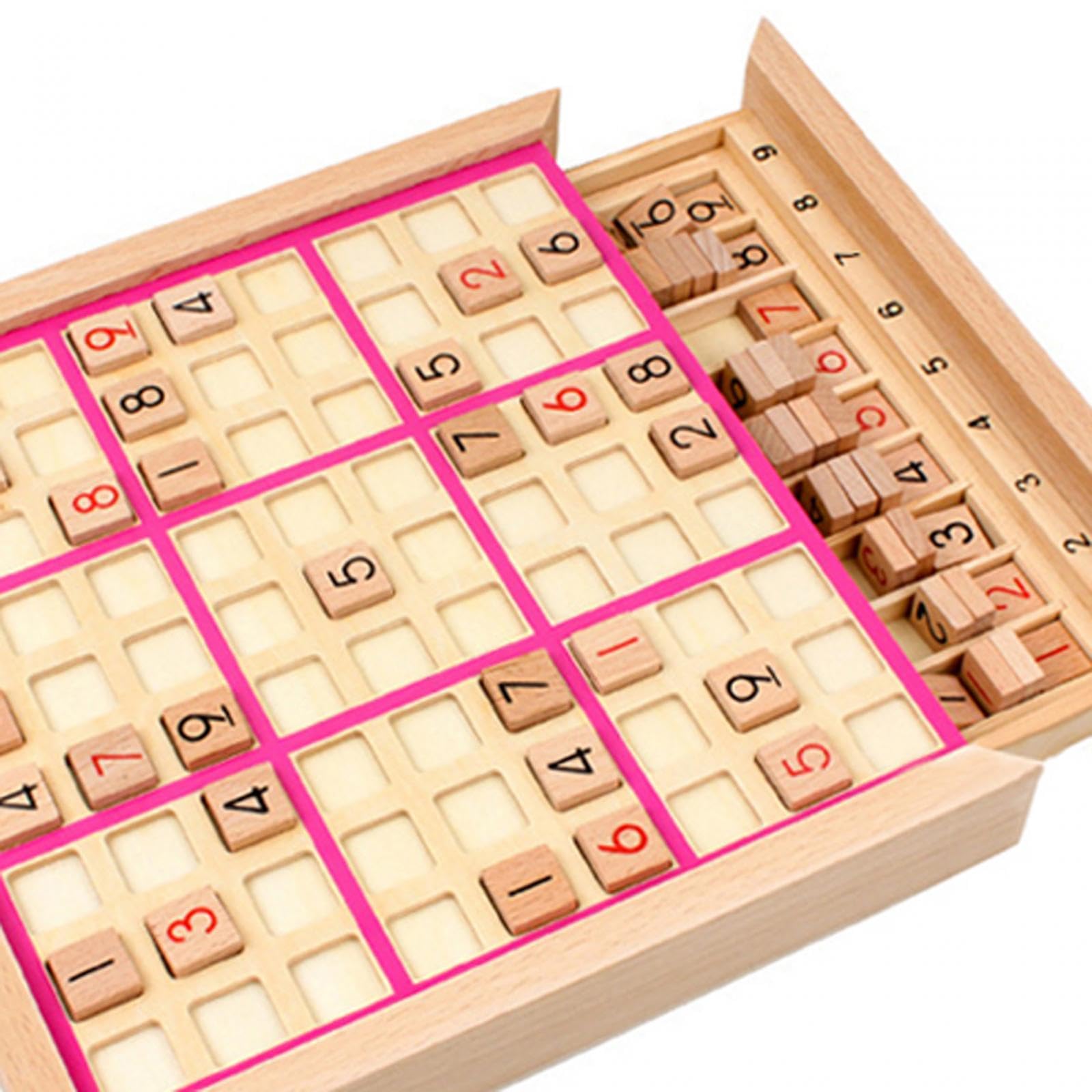 Juego de Mesa de Sudoku de Madera con Manual en Inglés. Juguete de Matemáticas Educativo para Niños, Rosa