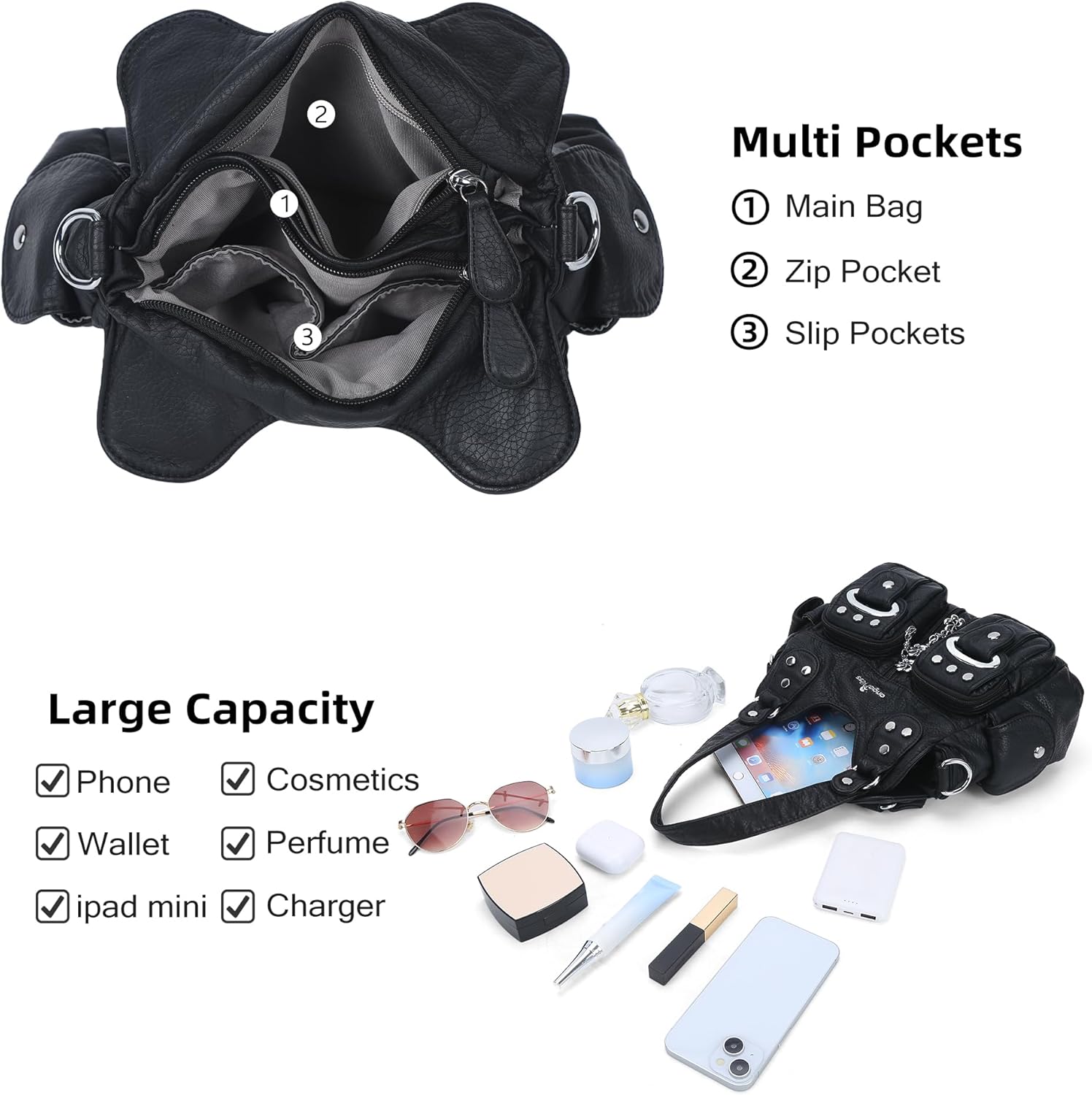 Angel Kiss Purses for Women Small Hobo Crossbody Bags Multi-Pocket Vegan Leather Hobo Handbags Tote Bag with Crossbody Strap - Image 5