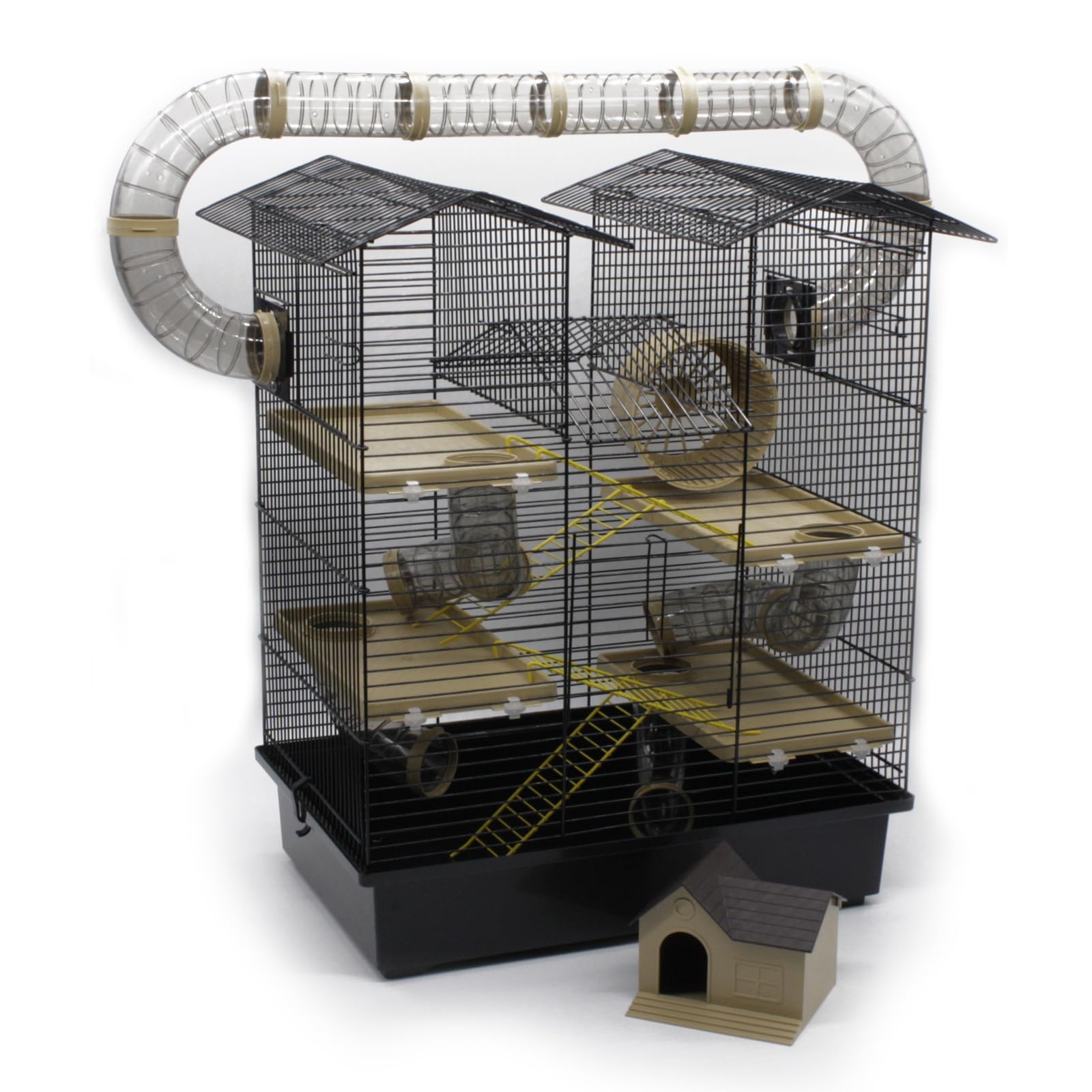 ZooPaul Nagerkäfig Hamsterkäfig XXL CH2 Plus mit Zubehör Maus Hamster Käfig Tunnelsystem Haus (Schwarz Beige)