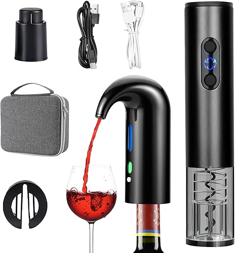 Juego de abridor de vino eléctrico, aireador y dispensador de vino eléctrico recargable, cortador de papel de aluminio y tapón de vino al vacío,