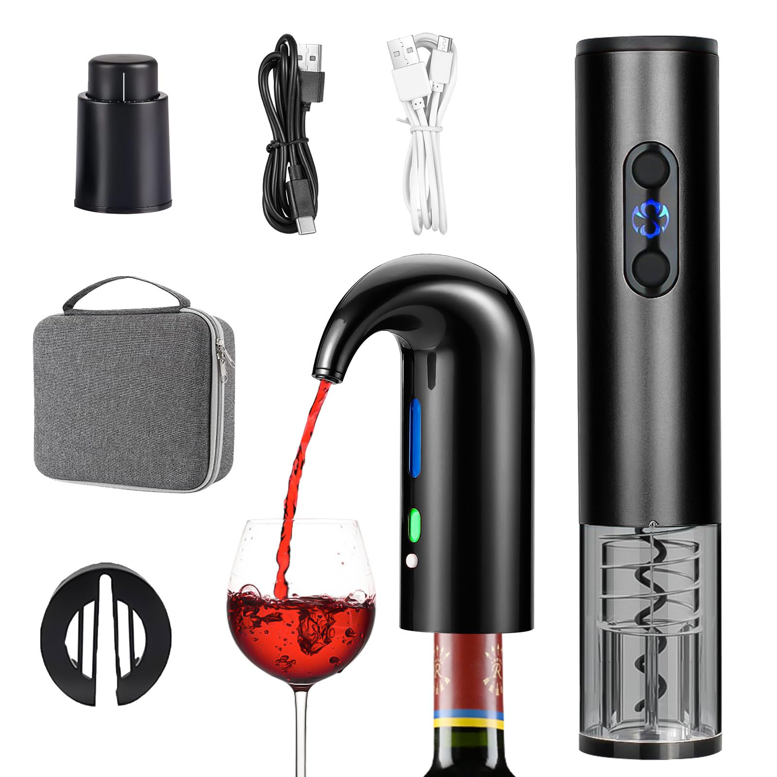 OYNUPIKR Electric Wine Opener Set, Rechargeable Electric Wine Aerator & Dispenser, Foil Cutter and Vacuum Wine Stopper, Wine Bottle Opener for Home Party birthday Wedding Gifts
