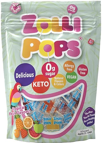 Zollipops The Clean Teeth Pops - Paletas anticaries, deliciosos sabores, sabor tropical, 5.2 onzas (el empaque puede variar)