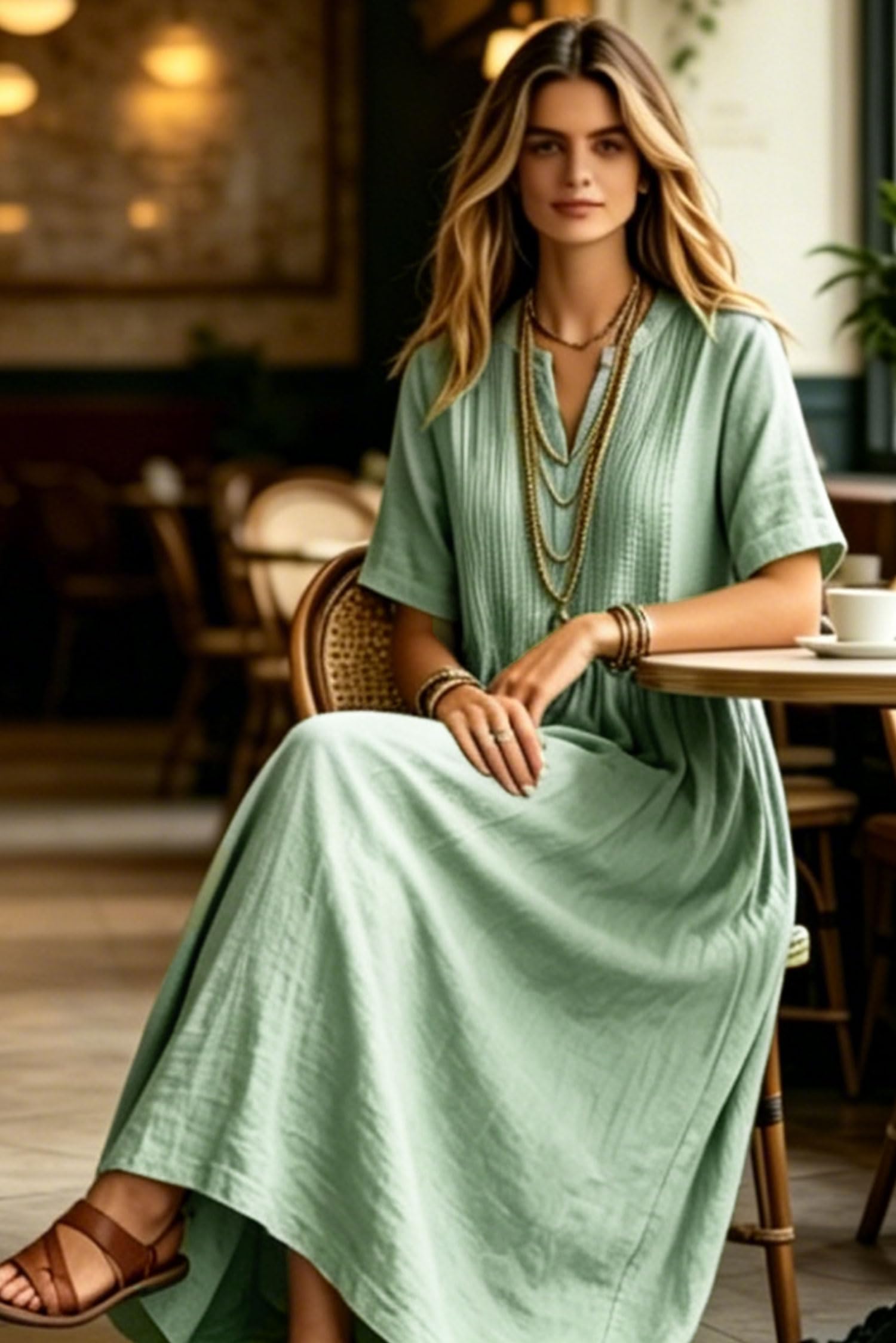 VEVESMUNDO Damen Leinenkleider Baumwolle Sommer Maxikleid
