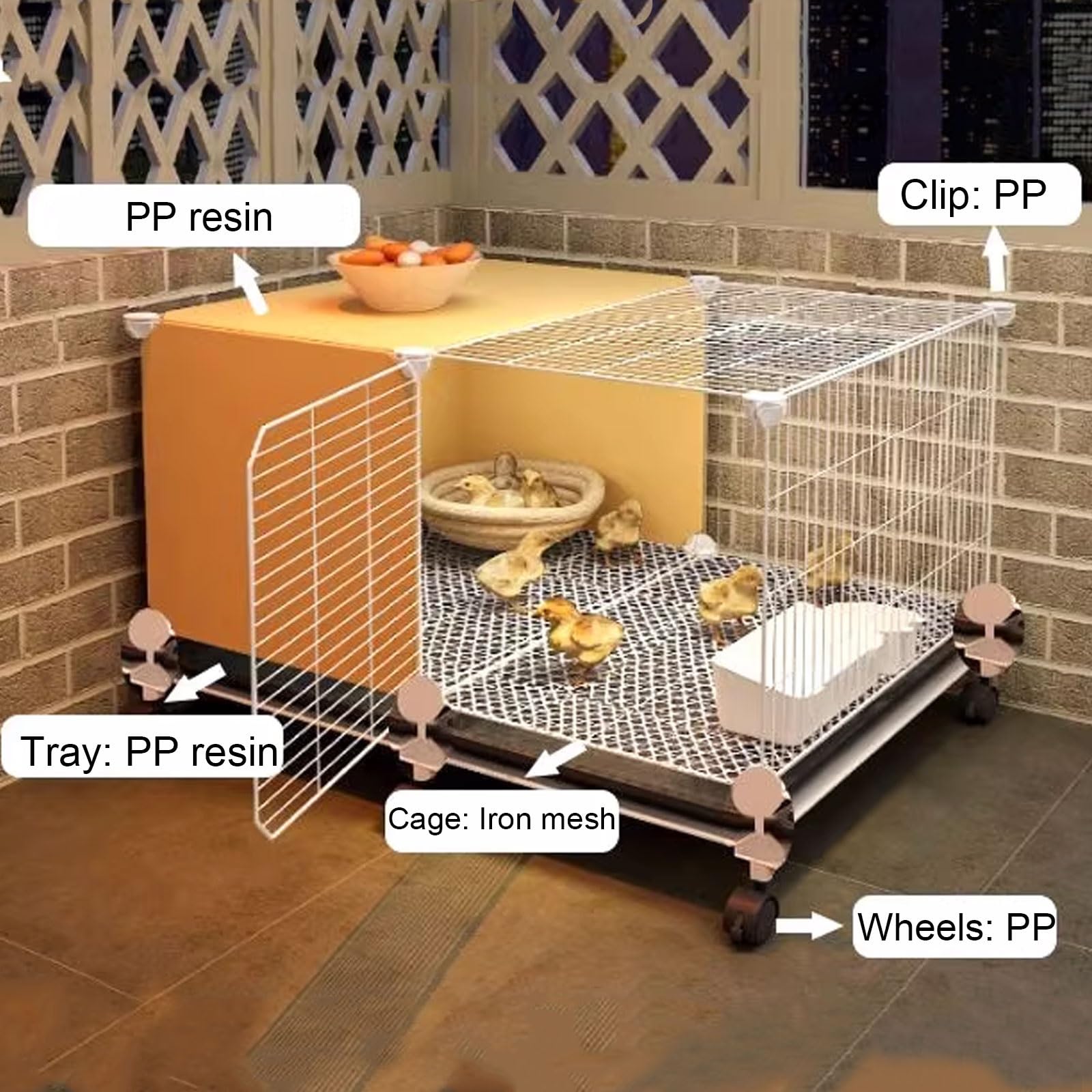Amazon | ポータブル鶏小屋 360°回転ホイール付き、屋根付きチキン
