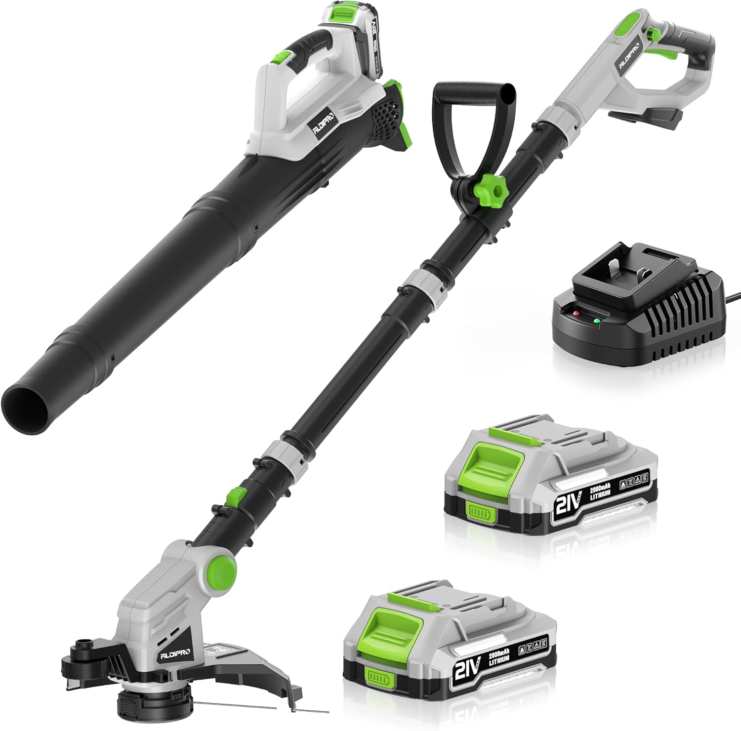 2-in-1 Cordless String Trimmer & Leaf Blower, 21V Lightweight Electric Weed Wacker with Auto-Feed Spool, 2 Batteries & Fast Charger – Perfect for Lawn Edging, Patio, Deck, Garden