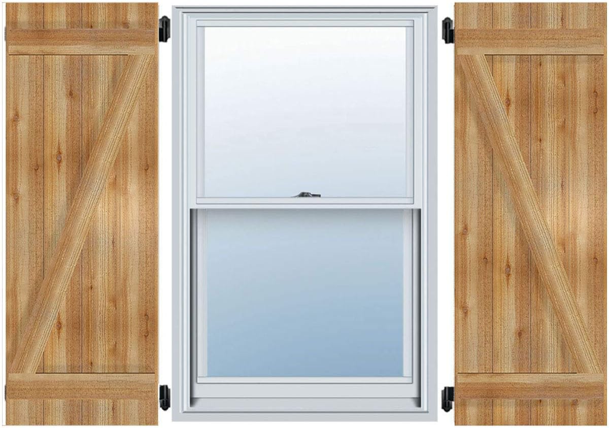 Ekena Millwork RBJ06Z16X025RWR TimberCraft Three 5 3/8" Boards Joined Board-n-Batten w/Z-Bar, Rustic Wood Shutters (Per Pair), 16 1/8"W x 25"H, Rough Sawn Western Red Cedar