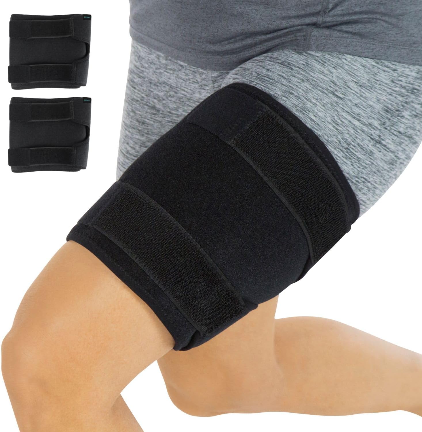 Vive Thigh & Hamstring Compression Sleeve Brace for Men & Women (2 Pack, Black) - Pain Relief Support Wrap for Sciatica, Hip Flexor, Groin, Leg, Upper Thigh - Quick Results & Sciatic Nerve Recovery