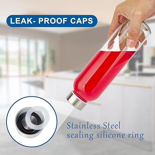 Miniatura 2 de Luxfuel Botellas de vidrio transparente con tapas de 18 onzas, botellas de agua de vidrio reutilizables con tapa de acero inoxidable para jugos,