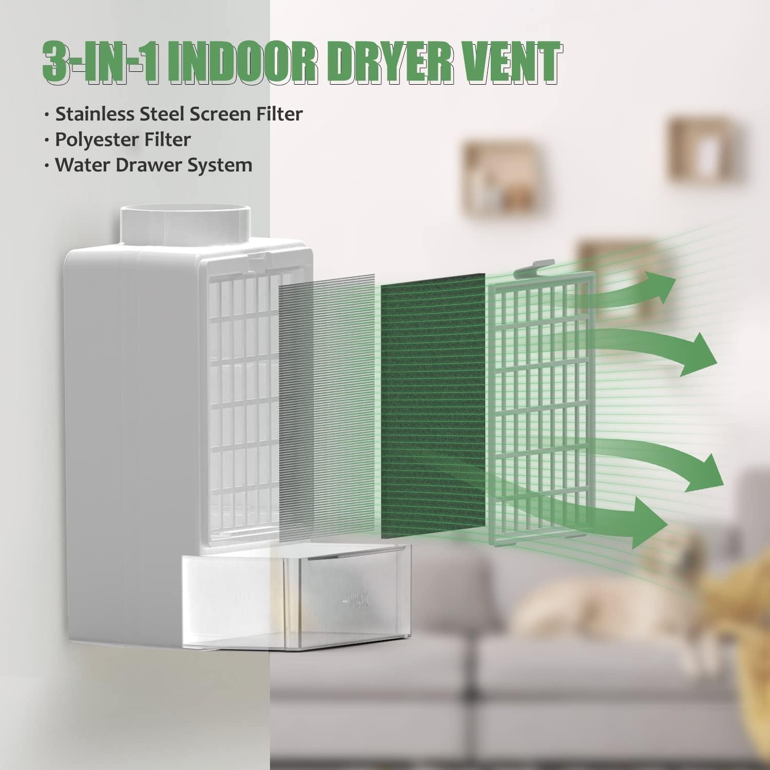 Cyndi's Store 3 in 1 Indoor Dryer Vent Kit - Dryer Vent Screen Filter Bucket Box for Electric Dryer Inside Use, with 4in by 5ft Silver Hose Duct & 4 Pieces Filters : Appliances