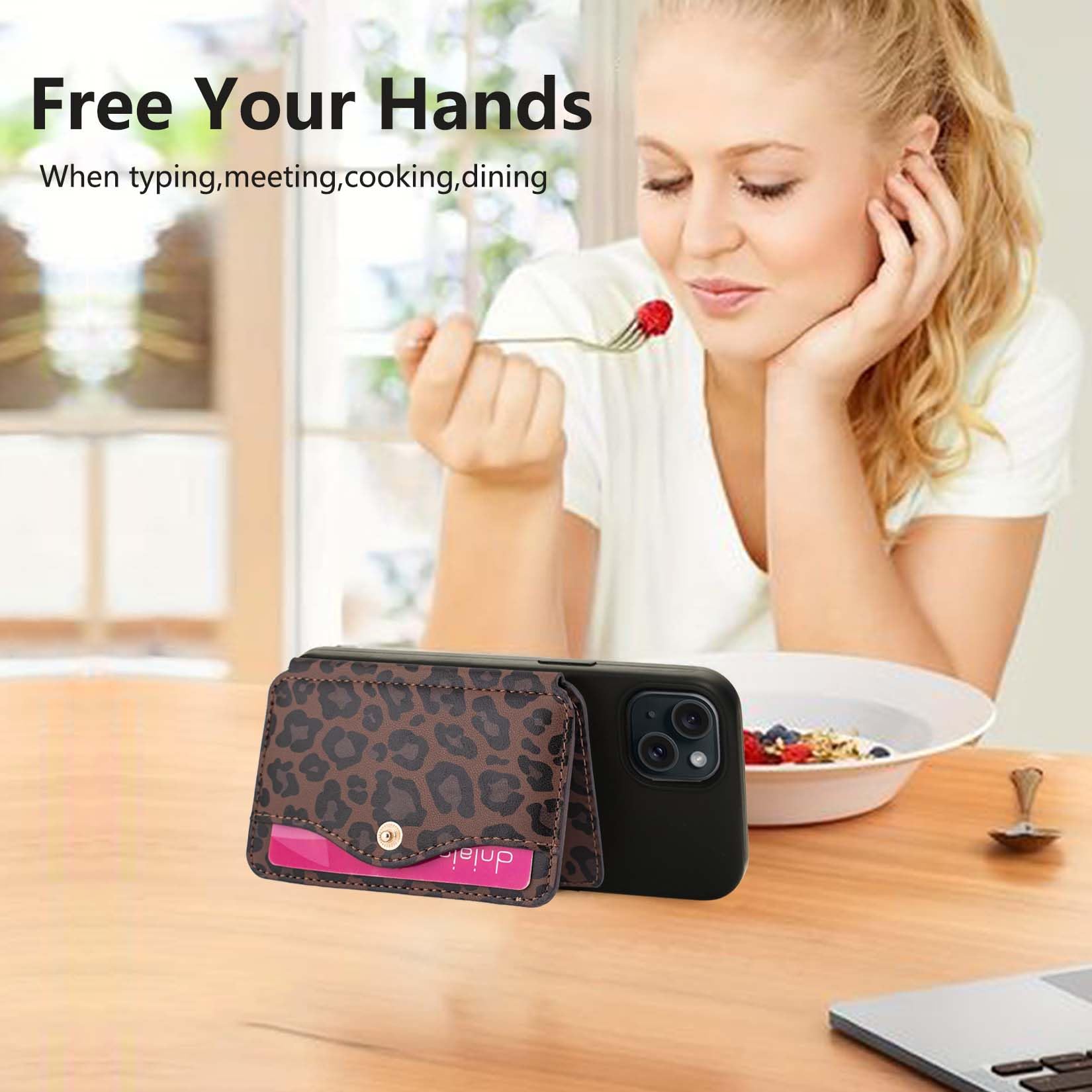 M-Plateau Credit Card Holder for Cell PhoneWith Slim 3M Adhesive Card Holder for Phone Case for iPhone 12& iPhone 13 Pro Max 6.1 Inches/One Plus 10T/Samsung Galaxy Most Smartphones (Leopard Print)