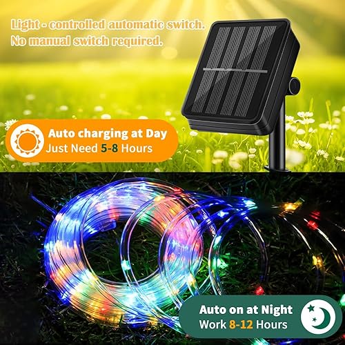 Miniatura 4 de Cuerda de luz solar impermeable IP65 de 39 pies 100 LED para exteriores luces solares para exteriores fiestas jardín patio hogar boda Navidad