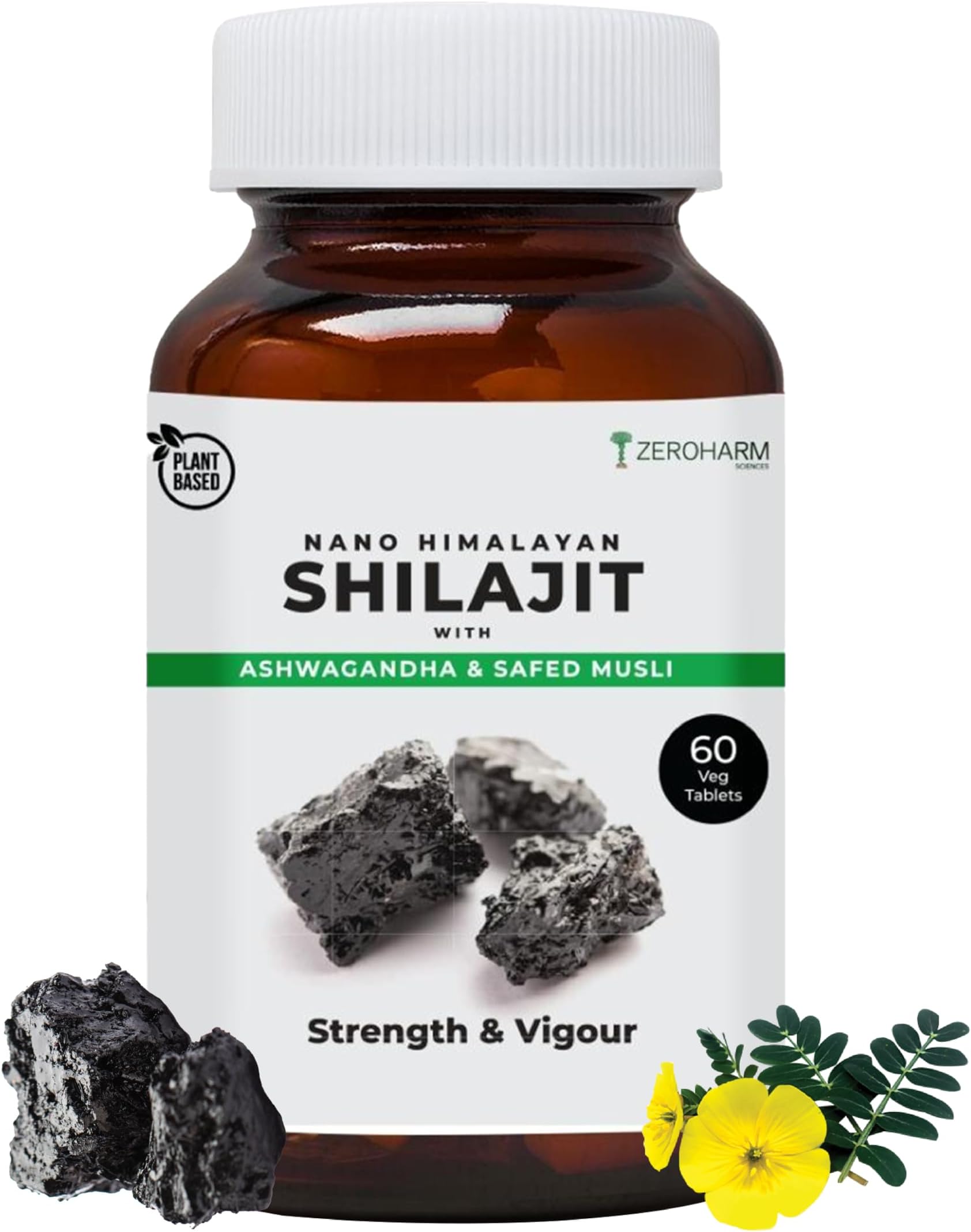 Nano Himalayan Shilajit With Ashwagandha, Safed Musli & Goksura 60 Veg Tablets, Energy Booster, Stamina, Vigour, Endurance & Performance supplements